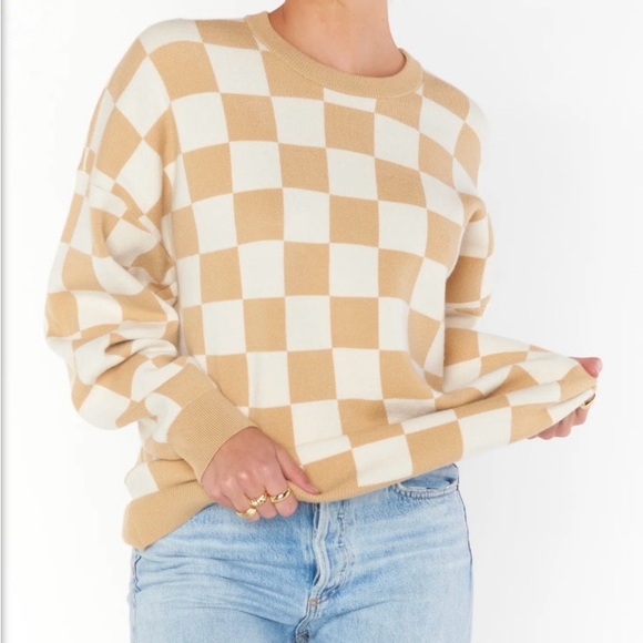 Show Me Your MuMu Sweaters - Mumu Scout Tan and White Checkerboard Sweater